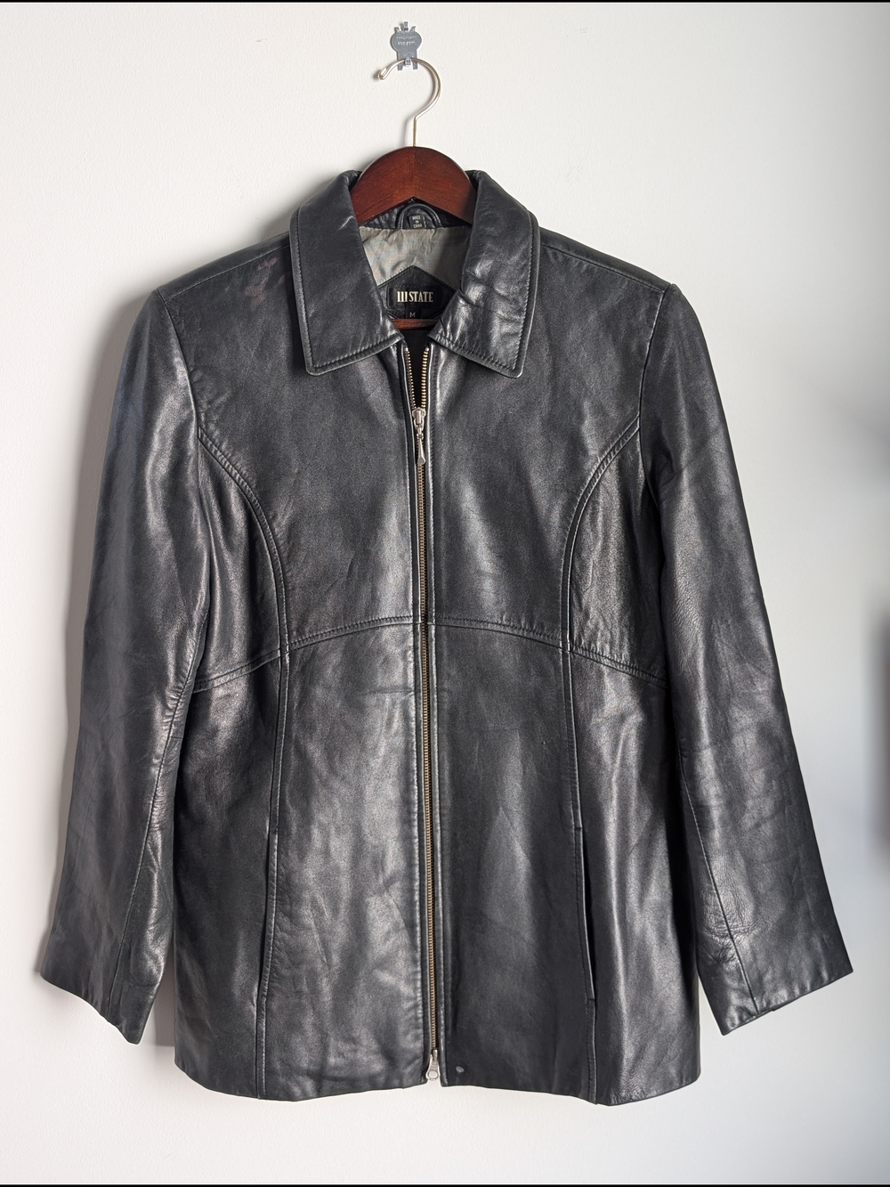 III STATE Women’s Black Genuine Leather Jacket Full Zip Coat Medium Moto Biker